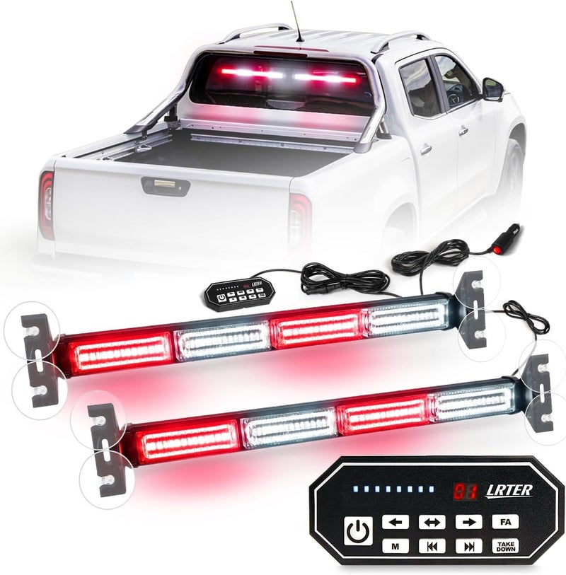 LRTER 2 in 1 Emergency Strobe Traffic Advisor Light Bar w/Remote Control Warning Hazard Safety Interior Windshield Lights for Trucks Police Law Enforcement POV Vehicles(2x17.7, Red/White) - Image 1
